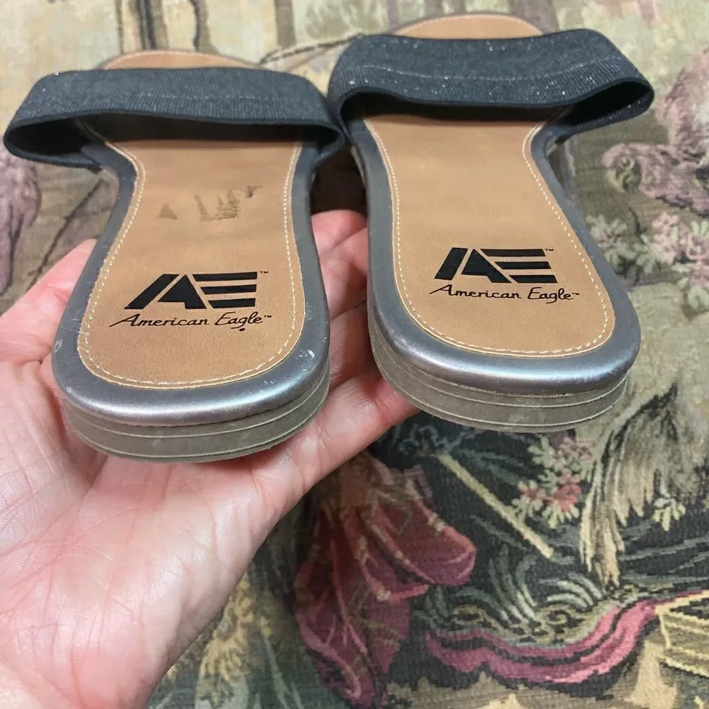 Black and Silver Stretchy American Eagle Sandals